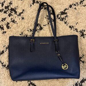 Michael Kors Jet Set Large Dark Blue Tote Laptop Sleeve Bag